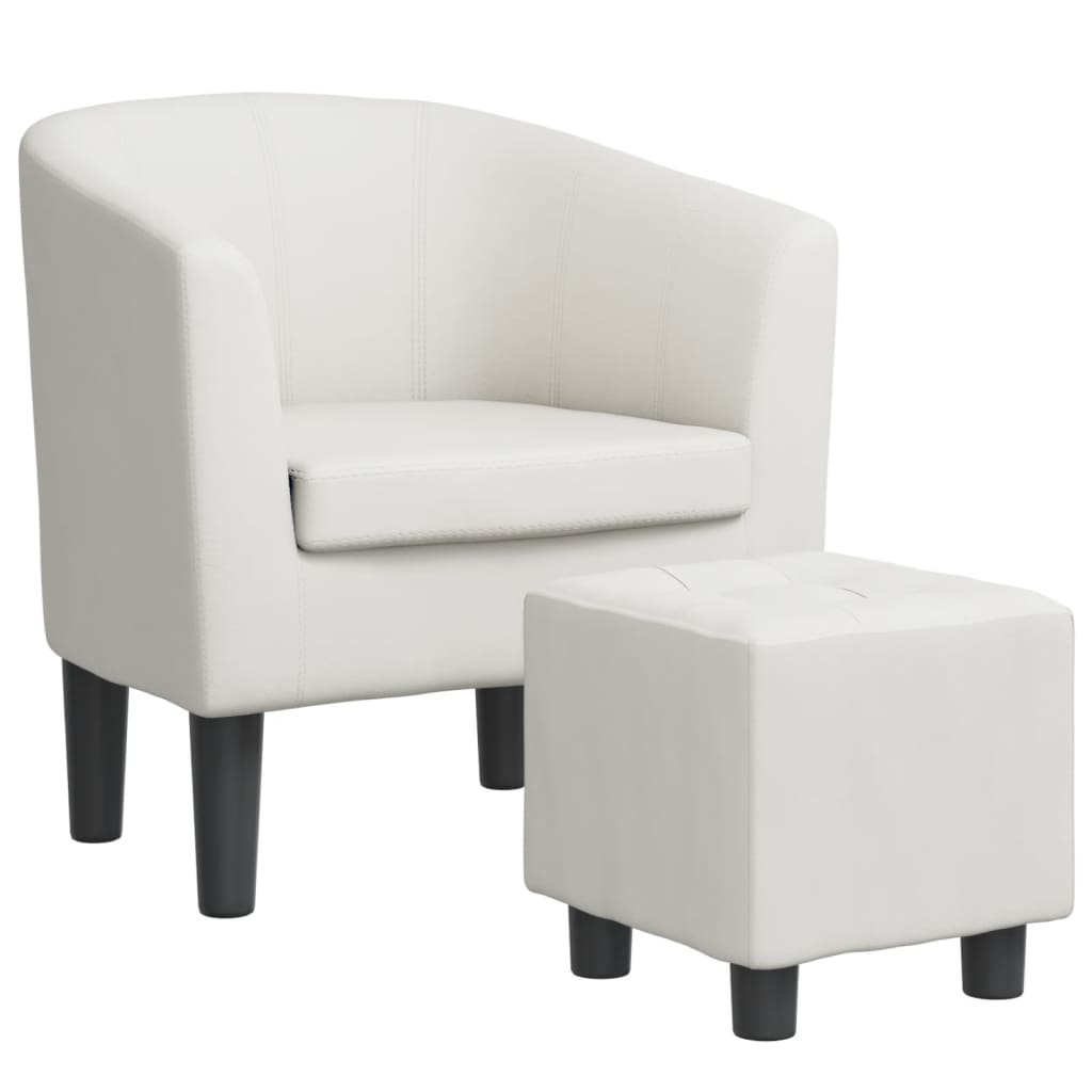 vidaXL Sillón con taburete cuero sintético blanco
