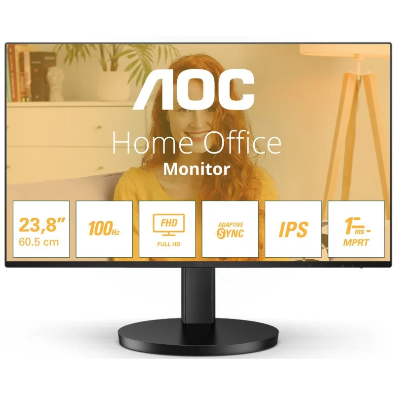Aoc monitor 23.8” led ips fullhd 1080p 100hz - respuesta 1ms - angulo de vision 178° - altavoces incorporados - hdmi, vga, audio - vesa 100x100mm