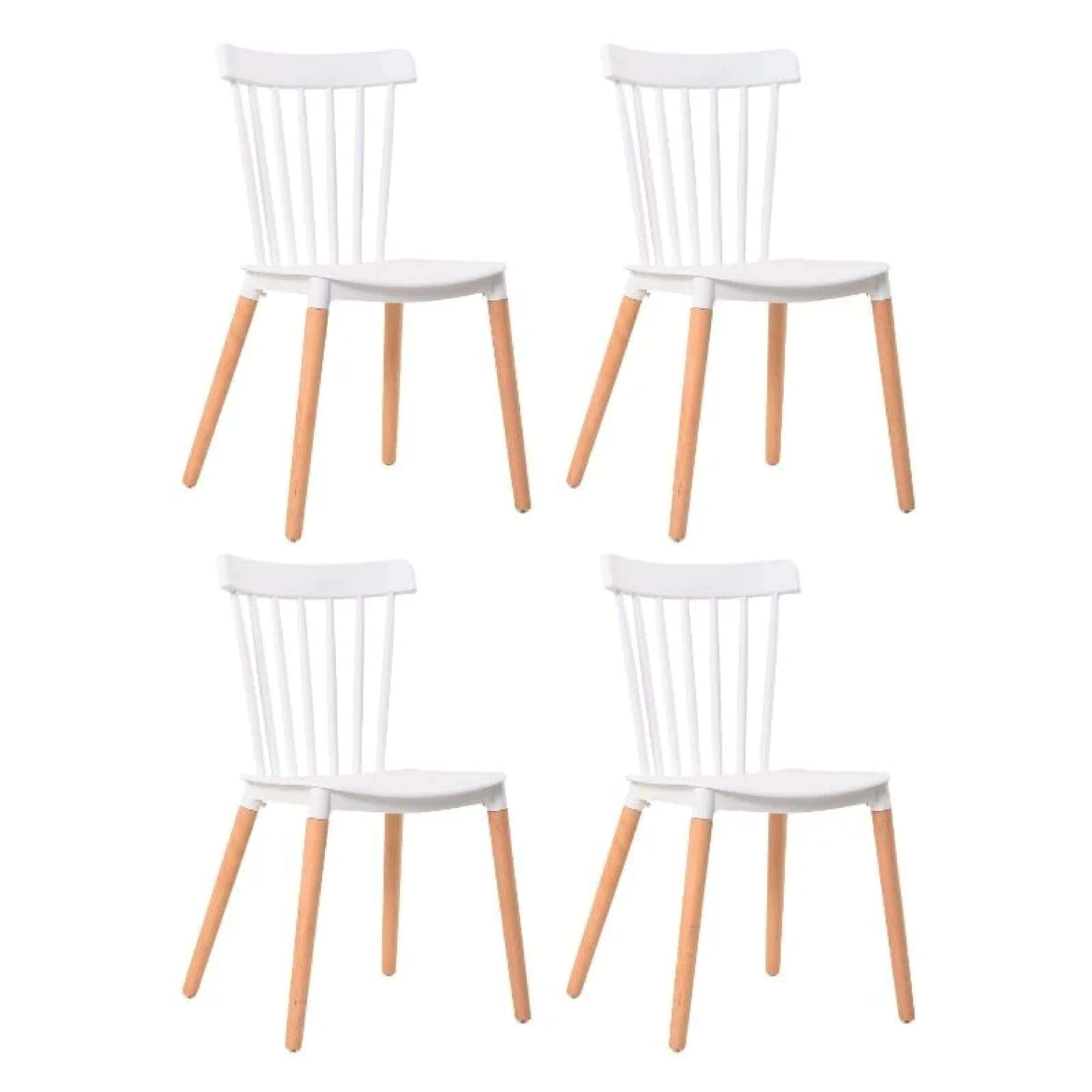 Miroytengo Pack de sillas Alna salón Comedor Cocina Respaldo de Barras Color Blanco Pata Haya inclinadas 100x36x55 cm
