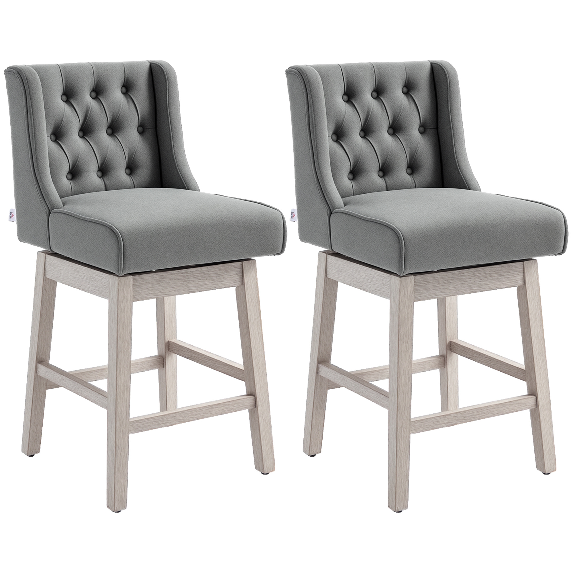 HOMCOM Juego de 2 Taburetes de Bar con Respaldo, Giratorios 180°, Taburetes Altos de Cocina con Reposapiés, Patas de Madera, para Salón, Comedor