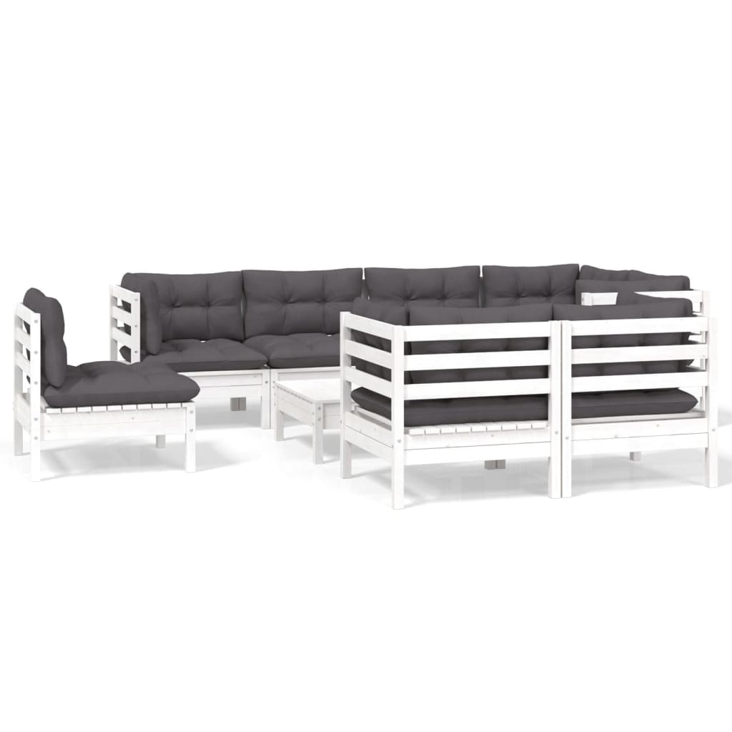 vidaXL Muebles de jardín 9 pzas con cojines blanco madera maciza pino