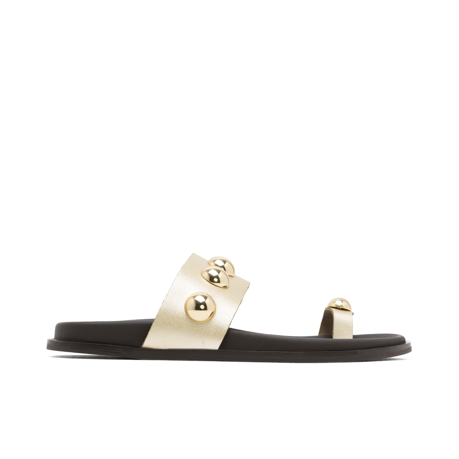 Sandalia Plana Bio Hadid Oro de Piel con Diseño Esclava y Tachuelas, Plantilla Ergonómica para Máximo Confort y Suela Antideslizante para Estabilidad, Hechas en España, Disponibles en Tallas 36-41, El