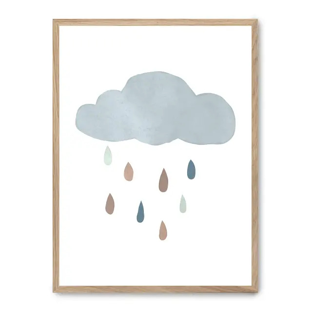 Cuadro cloud i 30x40cm, Póster impreso en papel de primera calidad de 180gr, montado sobre marco de madera MDF acabado roble., Infantil - Bebé