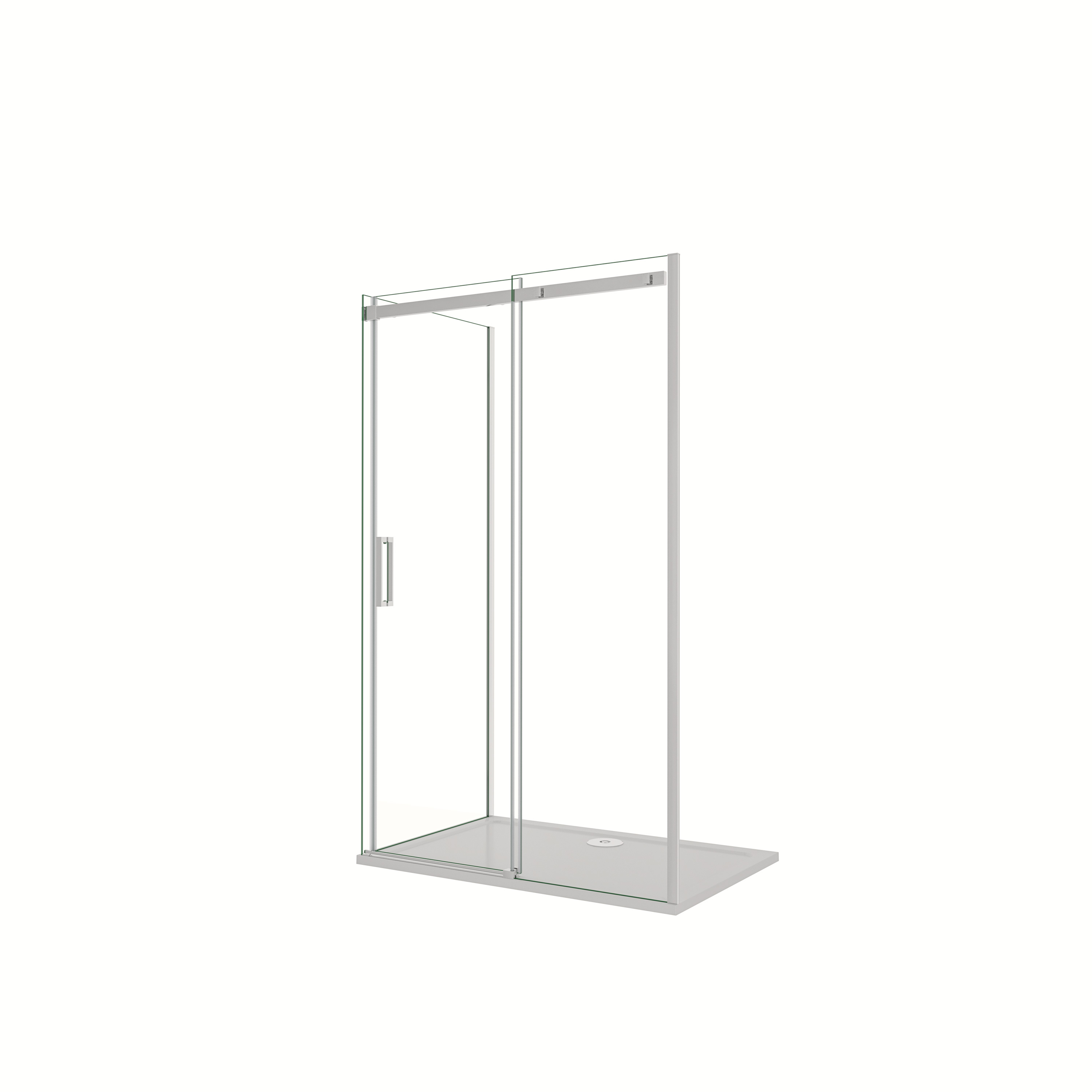 AICA Mampara Corredera Frontal y Panel Lateral Perfil Cromado Vidrio Antical 8mm (975-995)x(683-703)x1950mm + Plato de Ducha 100x70x3cm + Desagüe