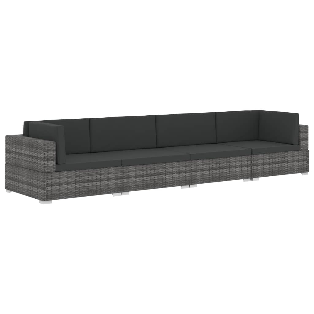 vidaXL Set de sofás de jardín con cojines 4 pzas ratán sintético gris