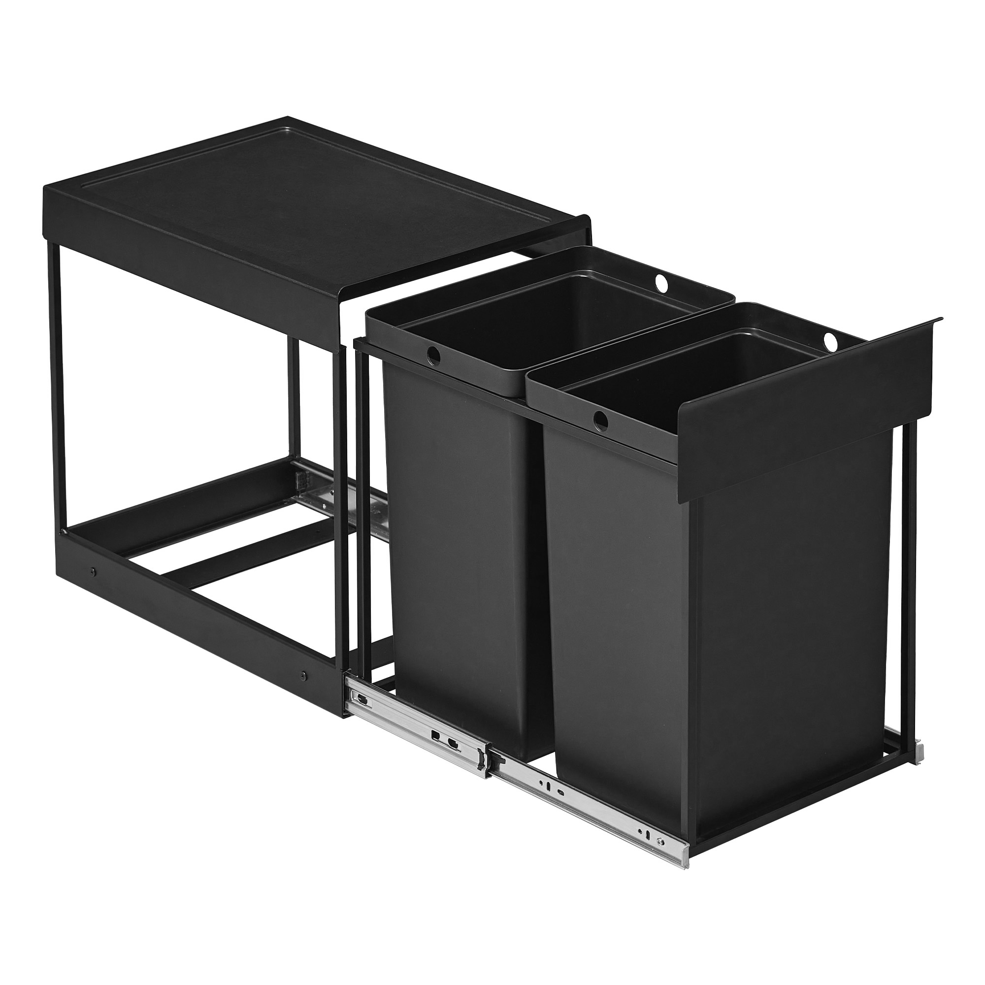 SONGMICS Cubo de basura de cocina, sistema de separación de basura para armario inferior, 2 x 20 L, cubo de basura con 2 compartimentos, extensible, marco de acero, tapa ABS, negro tinta/Gris
