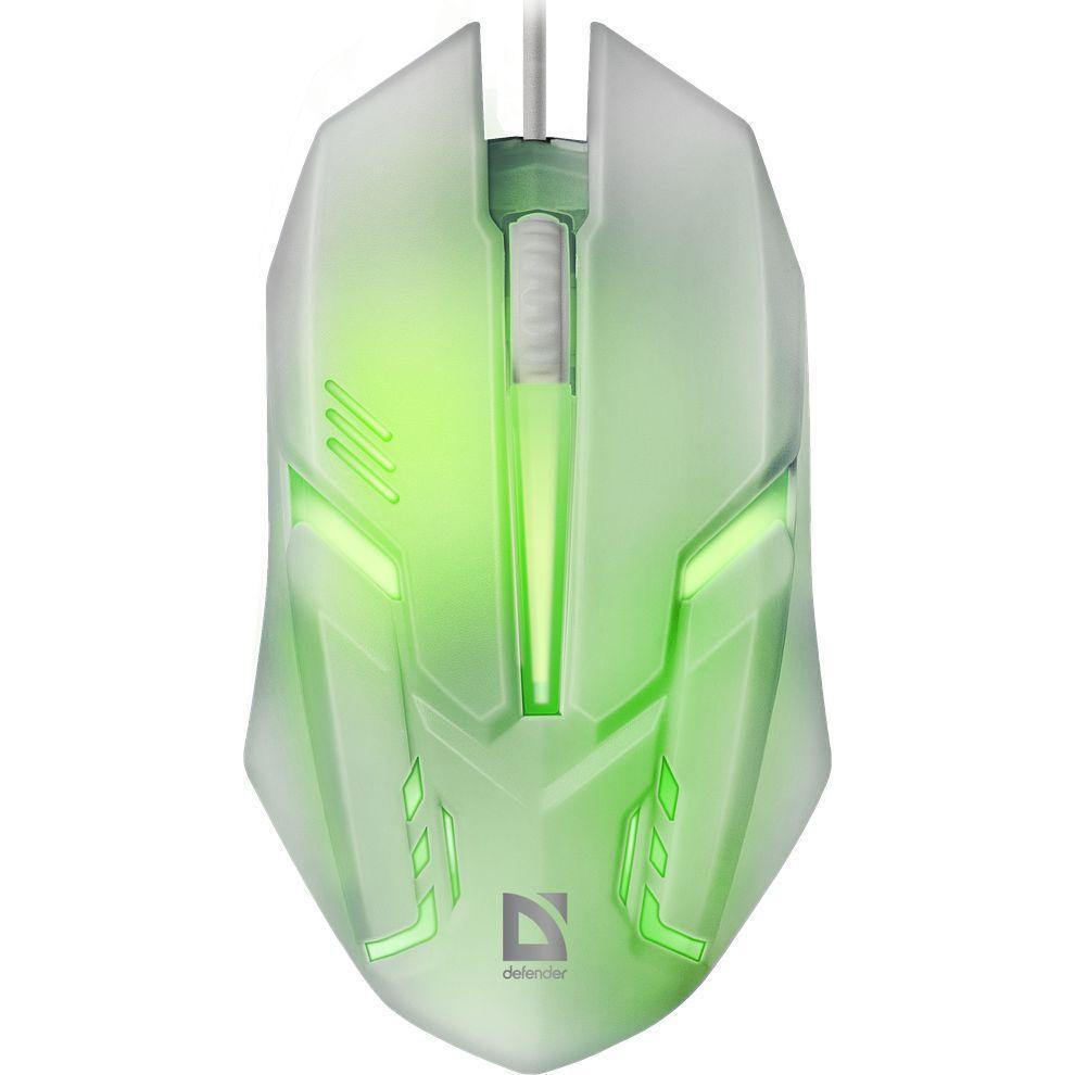 Defender Cyber MB-560L White Gaming Mouse with 7-Color Backlight, 1200 DPI Optical Sensor, 1.5m Cable, Universal Use, Compatible with Windows and Mac, Ergonomic Design.