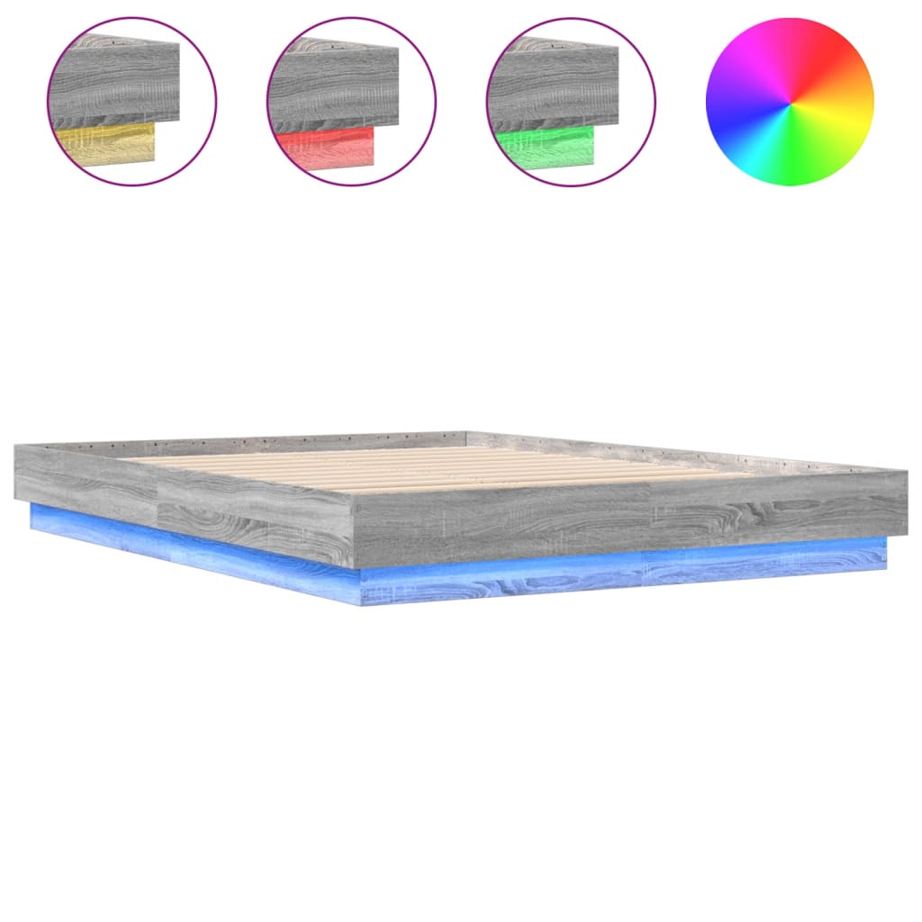 vidaXL Estructura de cama con luces LED gris Sonoma 160x200 cm