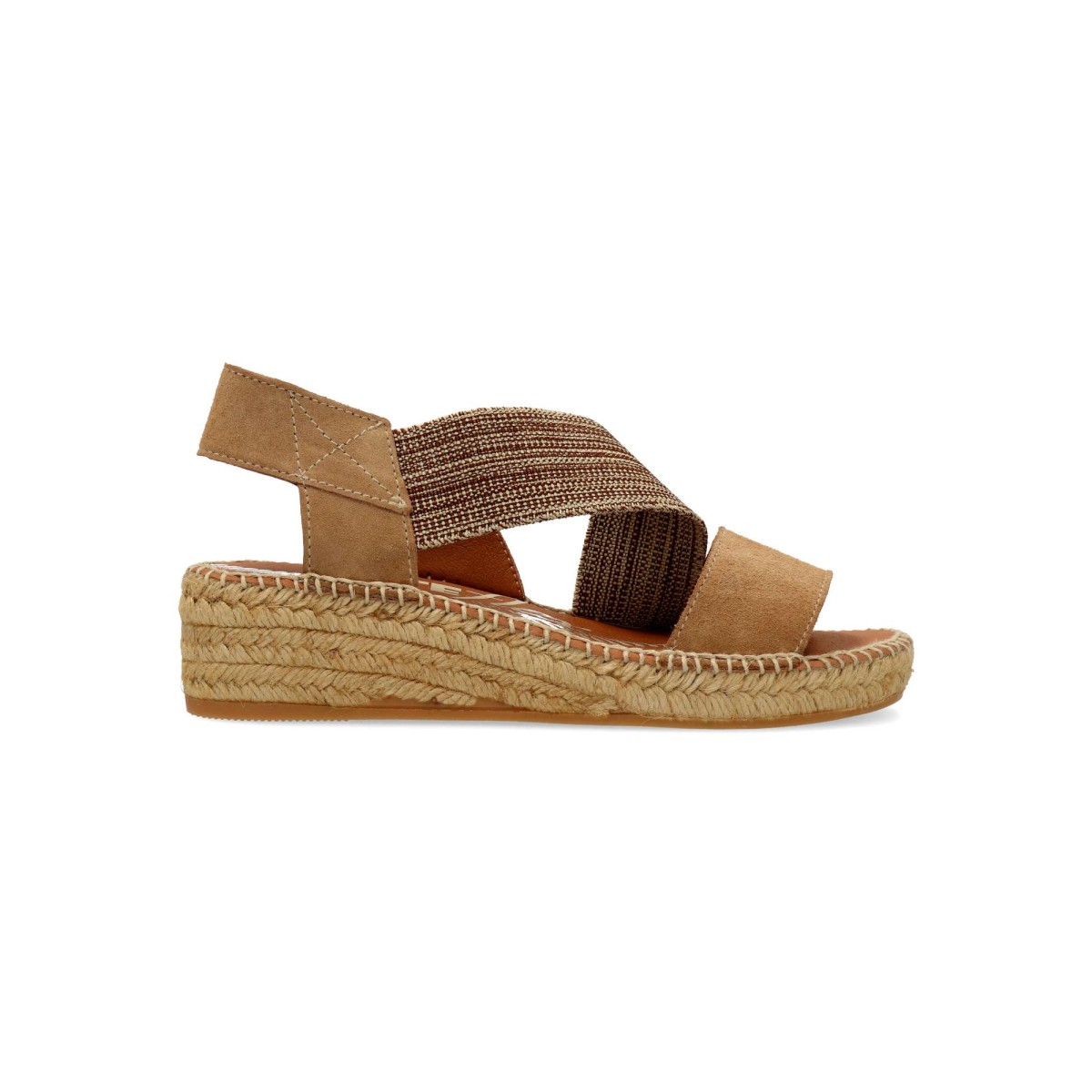 Viguera - Sandalia alpargata de cuña media 4,5 cm en piel para mujer, con plantilla de gel acolchada y elástico ancho para sujeción óptima
