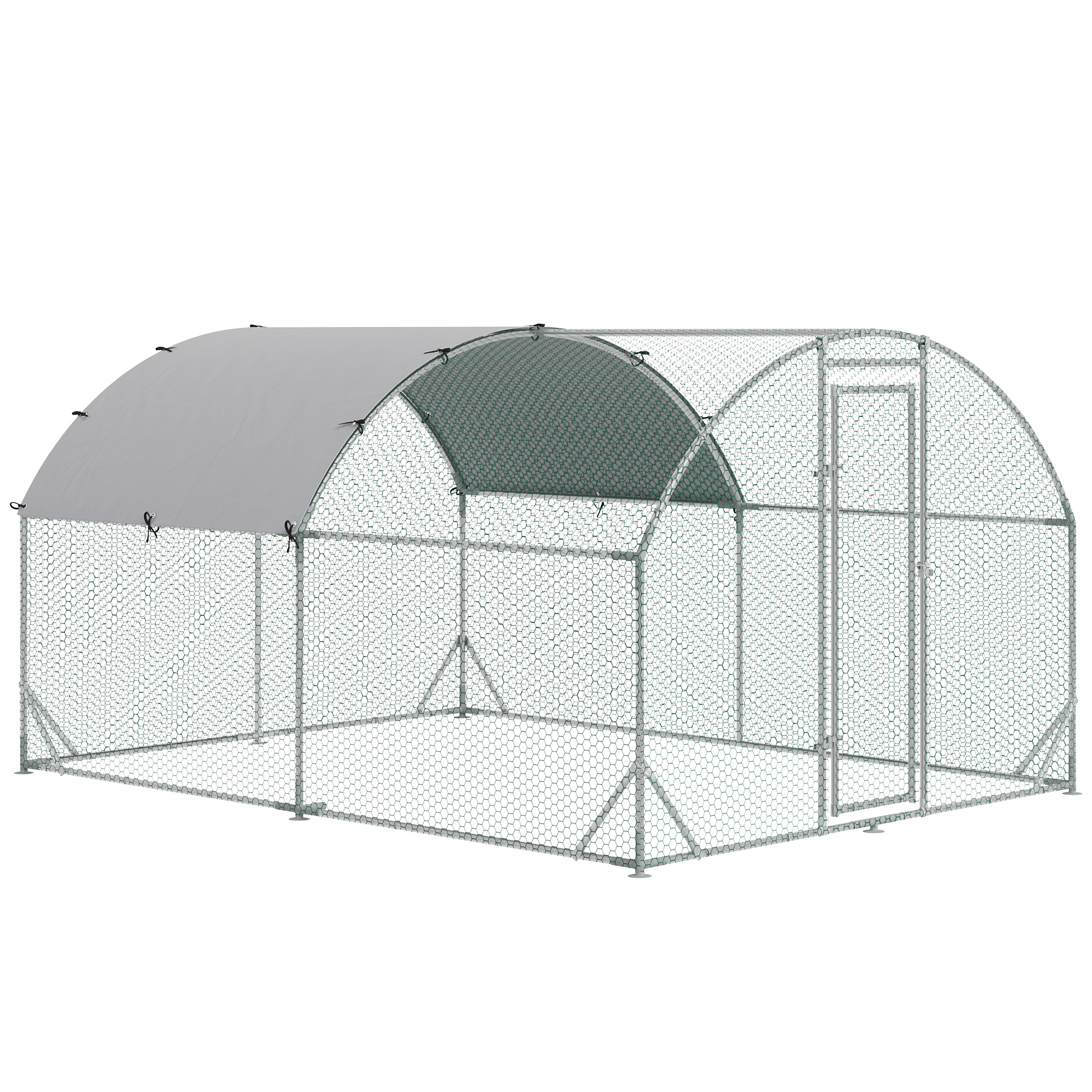 PawHut Gallinero para Exterior Grande de Acero Galvanizado 280x570x197 cm Jaula de Gallinas Cubierta de Tela Oxford Impermeable y Resistente a los Rayos UV para Patio Plata