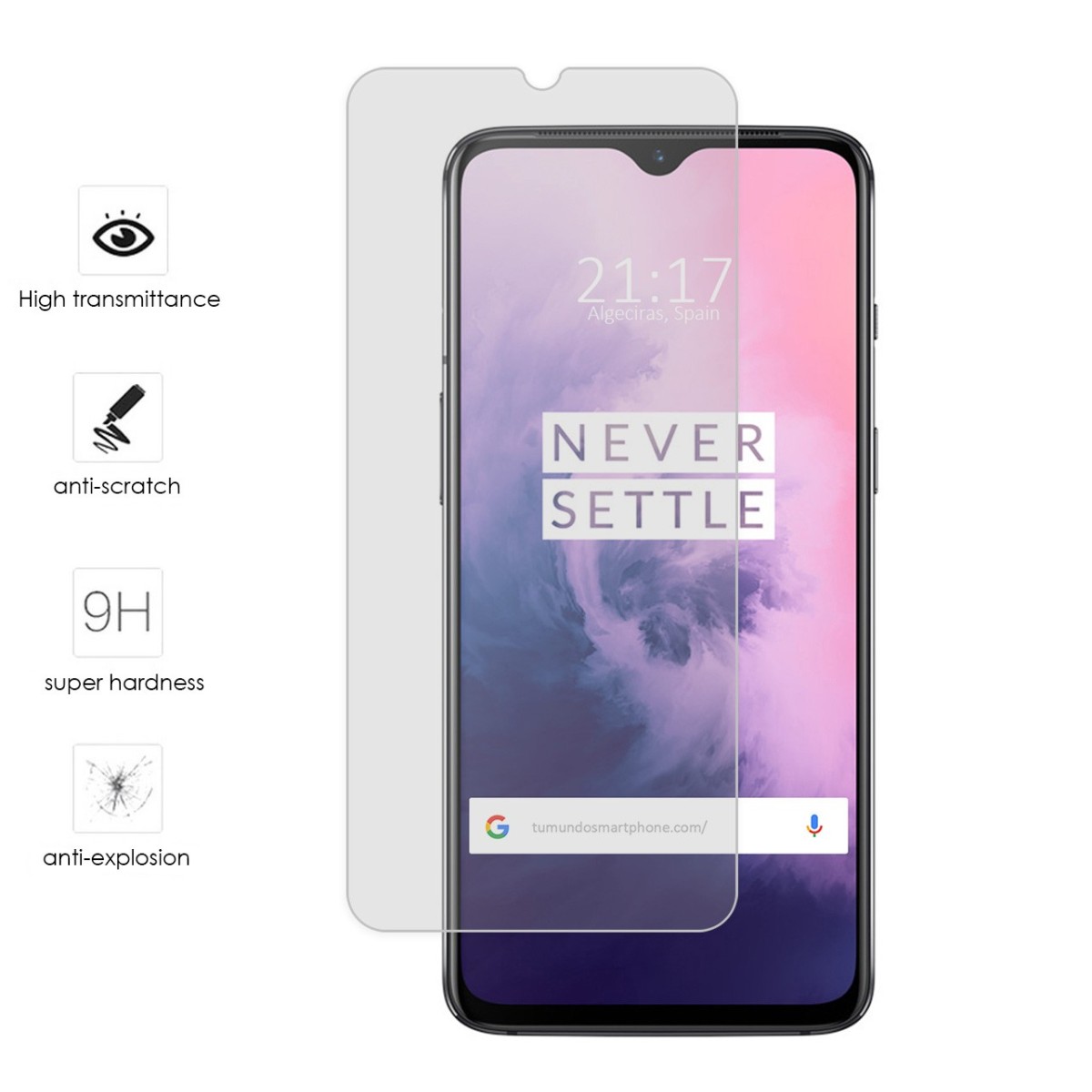 Tumundosmartphone Protector Cristal Templado para Oneplus 7 Vidrio