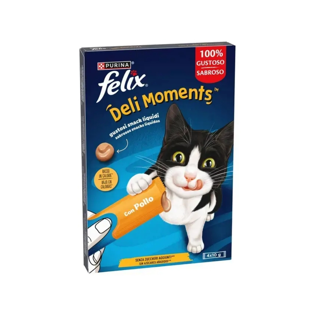 FELIX Deli Moments (4x10 gr) - Snack Líquido para Gatos Adultos (Salmón, Pato o Pollo)