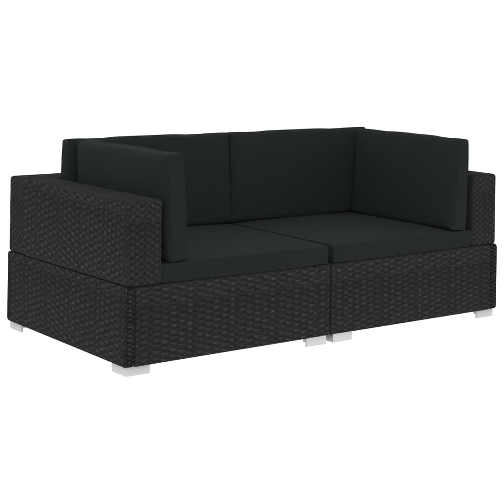 Vidaxl Asiento Seccional de Esquina con Cojines de Ratán PE Negro y Blanco