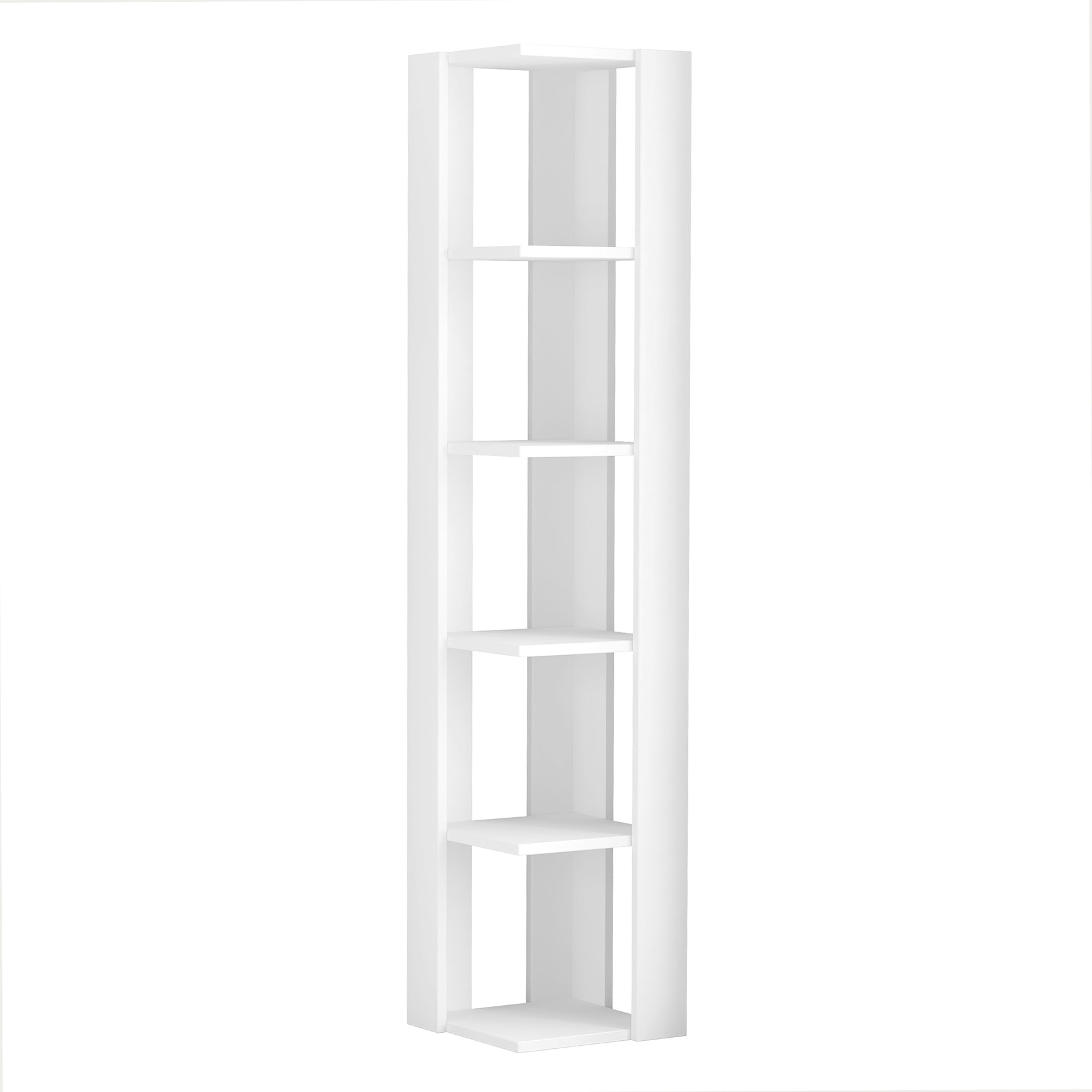 Estantería rinconera con 5 huecos. Color Blanco. (Alto 161 cm/Ancho 34 cm/Fondo 34 cm)