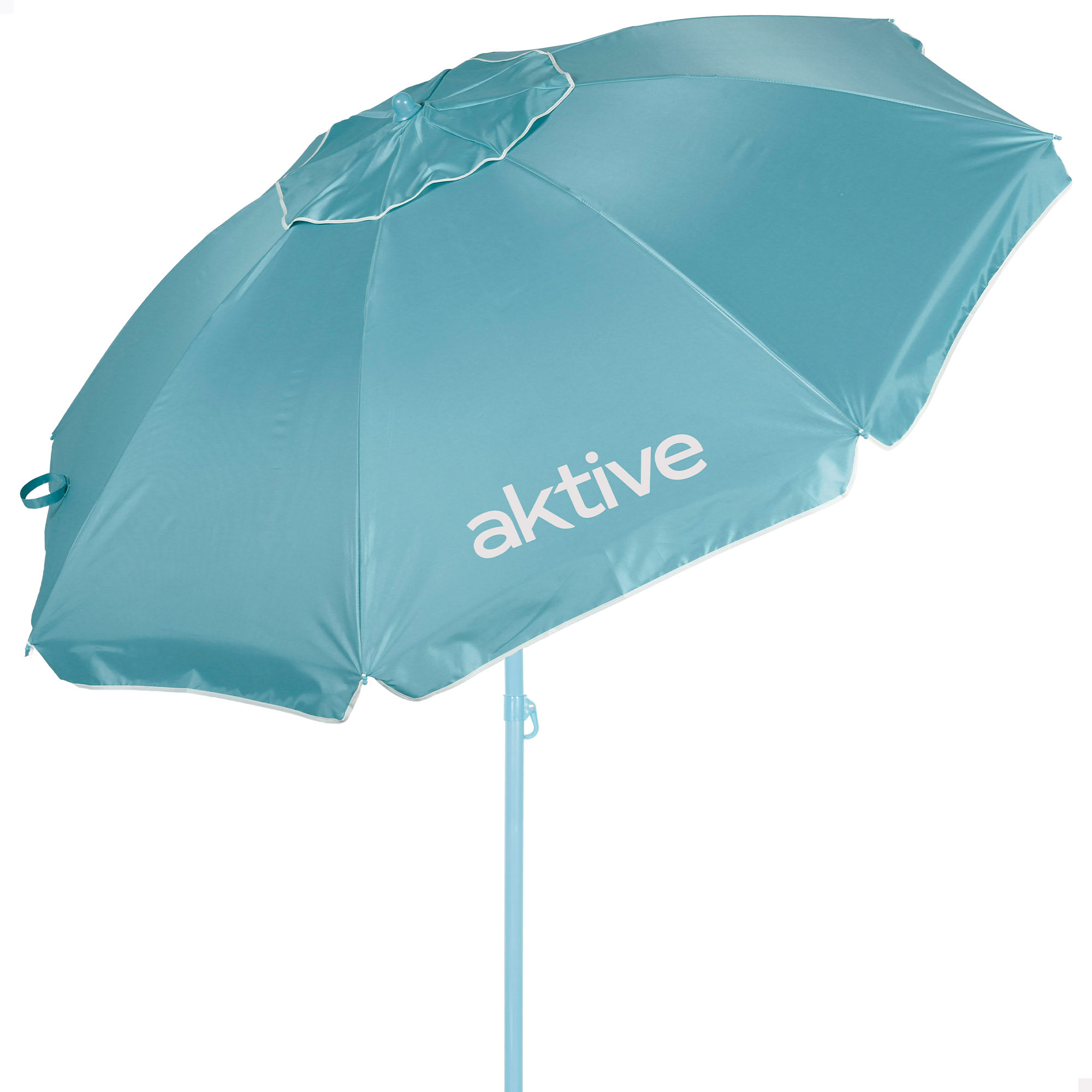 Aktive - Sombrilla de playa inclinable D220 cm, azul, con protección UV50, 8 varillas, material oxford, con ventilación, para exterior