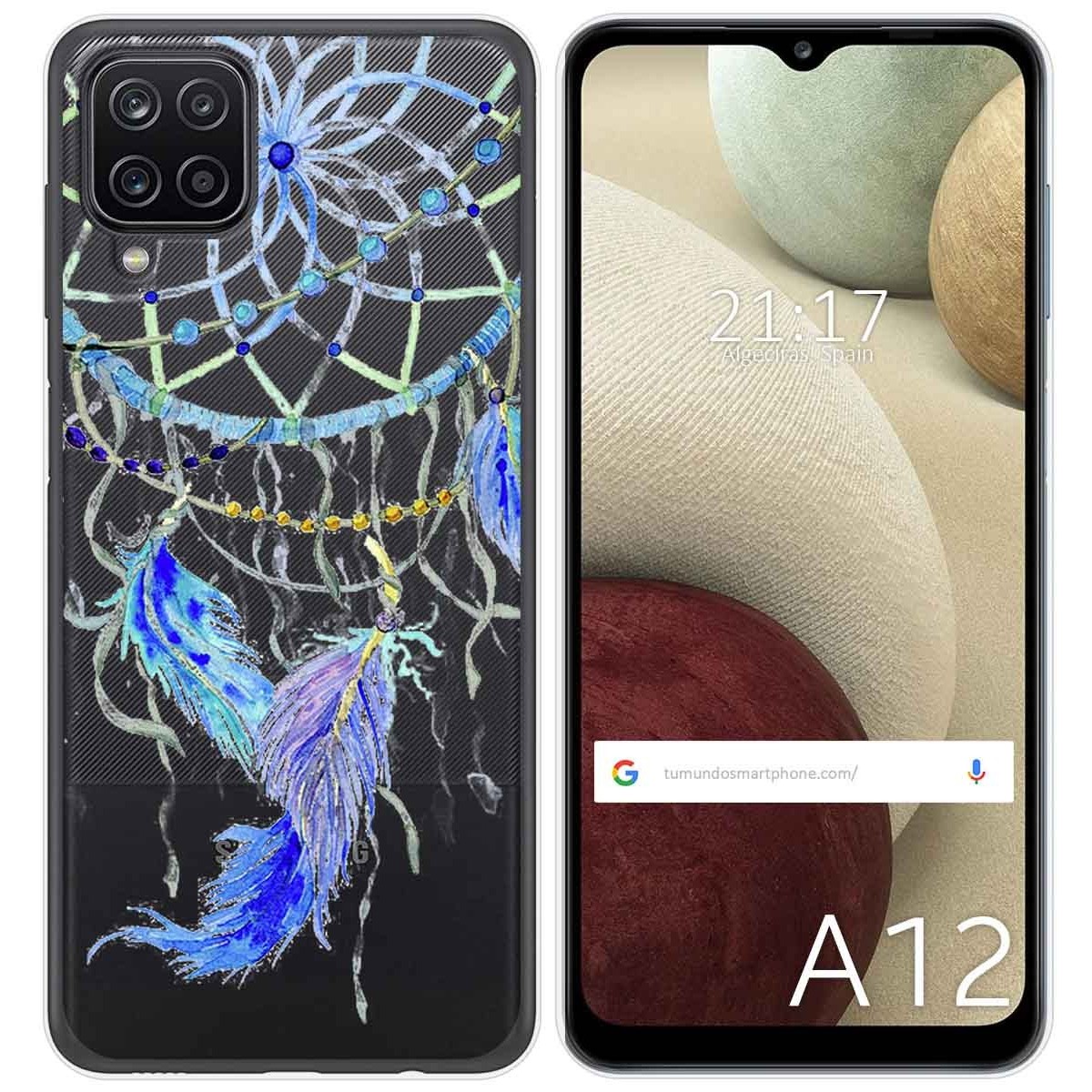 Tumundosmartphone Funda Gel Transparente para Samsung Galaxy A12 / M12 diseño Plumas Dibujos