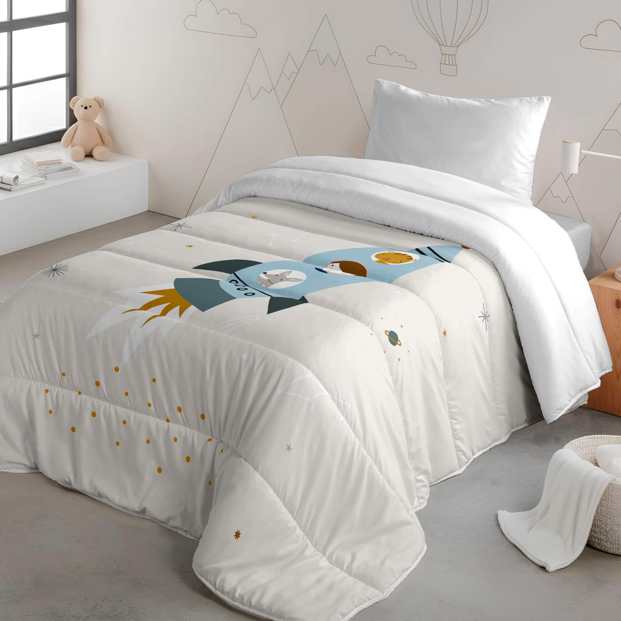 HACIENDO EL INDIO - Edredón Nórdico Infantil Estampado 100% Algodón -  Relleno 200 gr Tacto Pluma - Ideal para Invierno, Antialérgico y Transpirable - Disponible para Cama 90/105 cm - Fabricado en España