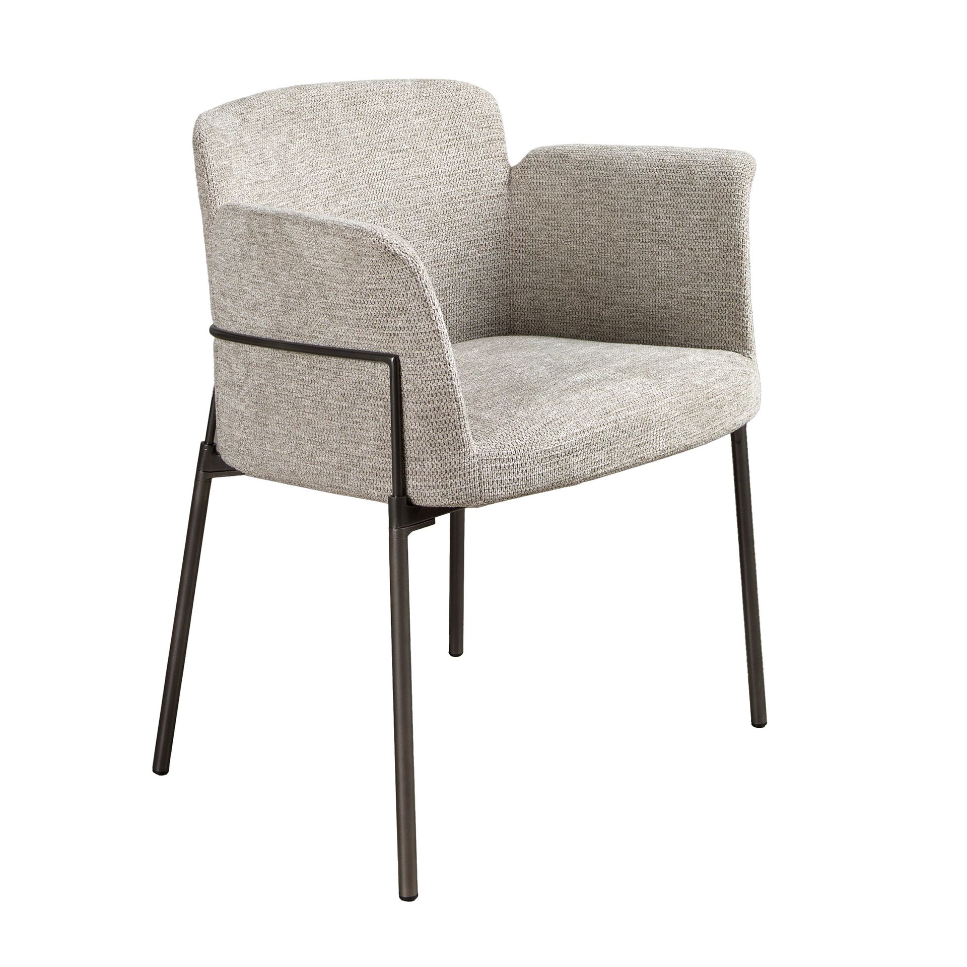 Ángel Cerdá – Silla con Reposabrazos en Tela Gris + Patas de Acero Inoxidable Oscurecido + Diseño Moderno y Versátil + Asiento y Respaldo Tapizados + Comodidad y Estilo + 60x54x77 cm