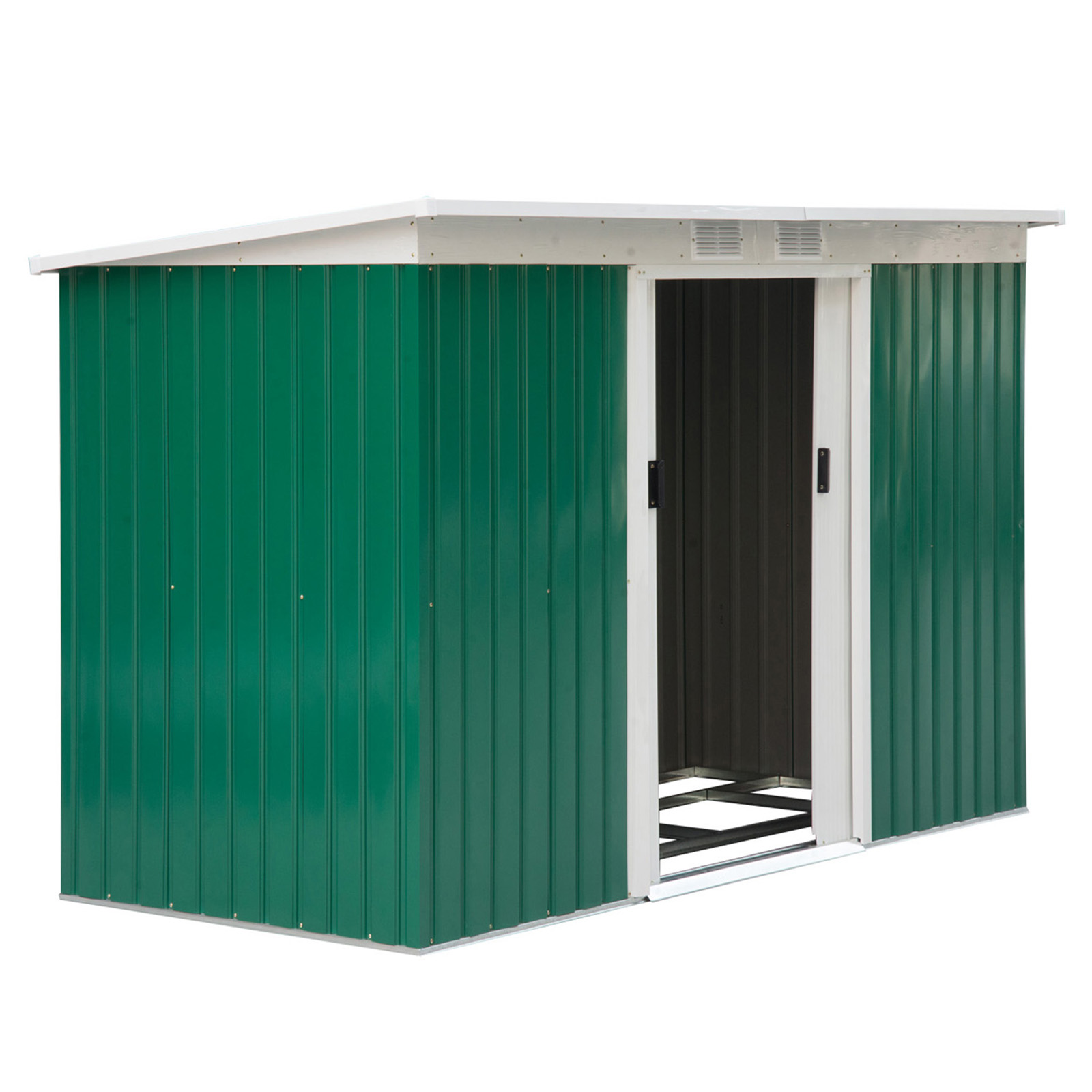 Outsunny Cobertizo de Jardín 280x130x172 cm Base de 3,2 m² Caseta de Exterior Metálica para Almacenamiento de Herramientas con 2 Puertas Correderas y 2 Orificios de Ventilación