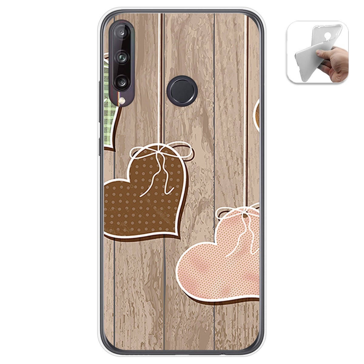 Tumundosmartphone Funda Gel Tpu para Huawei P40 Lite E diseño Corazones Madera Dibujos