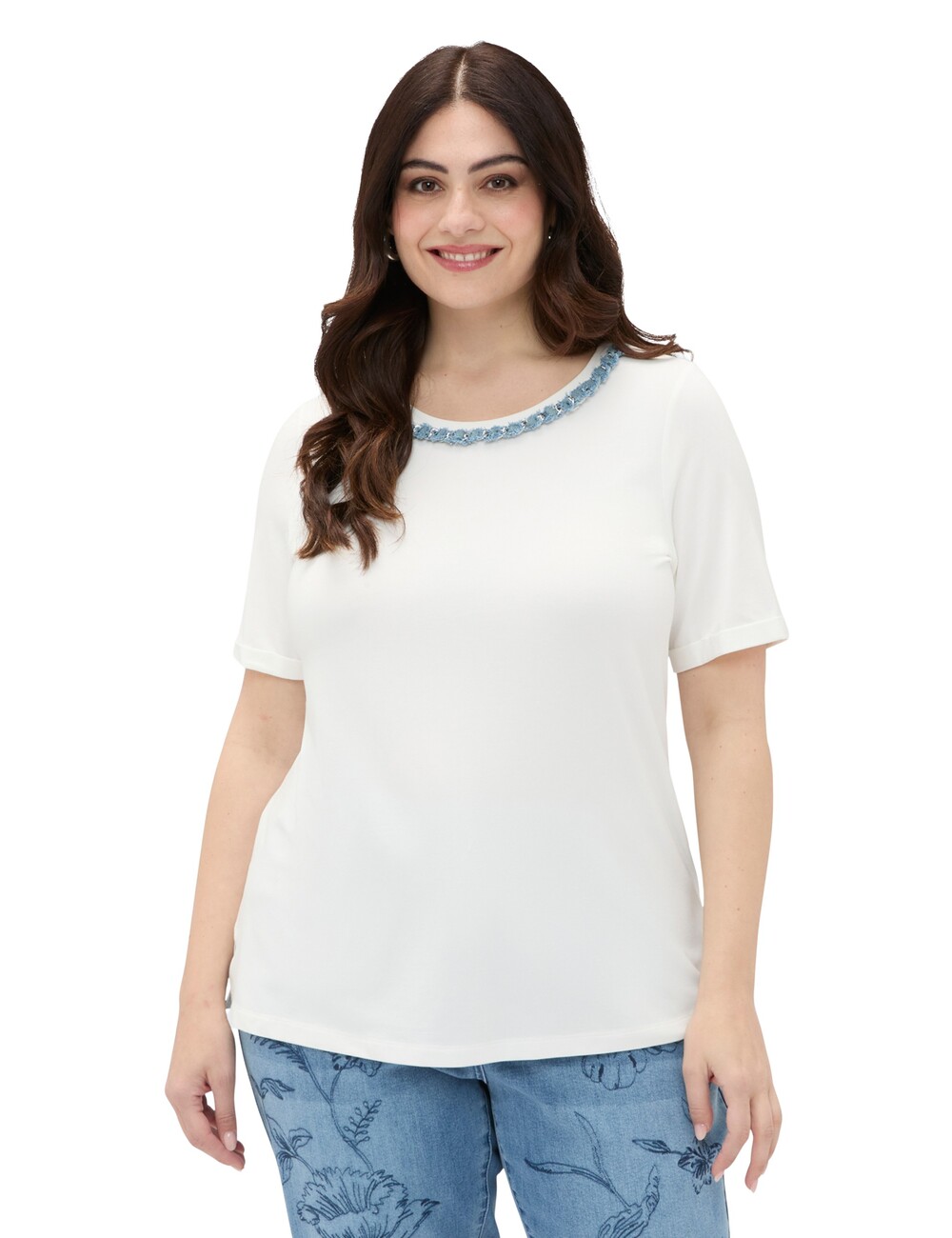 Fiorella Rubino - Camiseta de algodón con aplicación en el escote