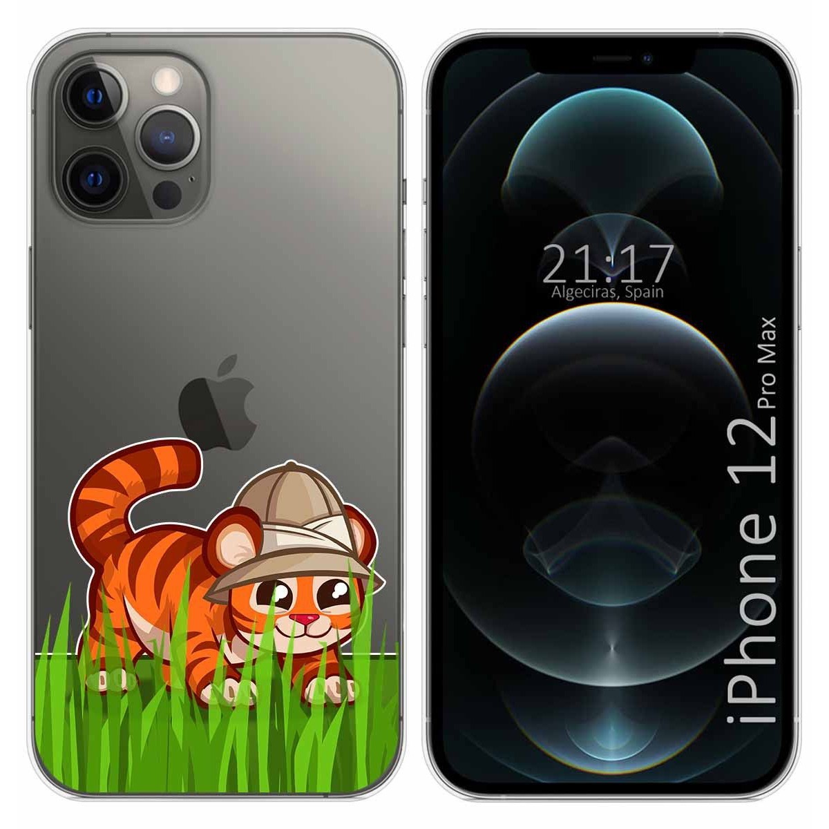 Tumundosmartphone Funda Gel Transparente para Iphone 12 Pro Max (6.7) diseño Tigre Dibujos