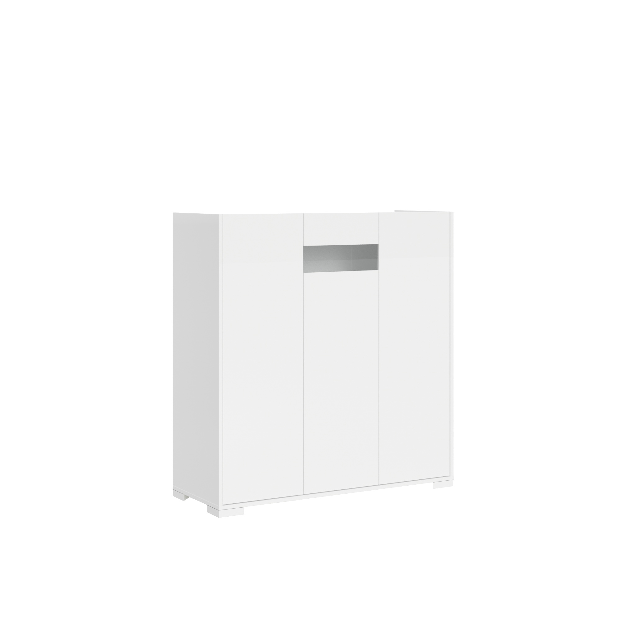 Aparador alto de 3 puertas, 100x35x110 cm, reflejo blanco brillo - Itamoby