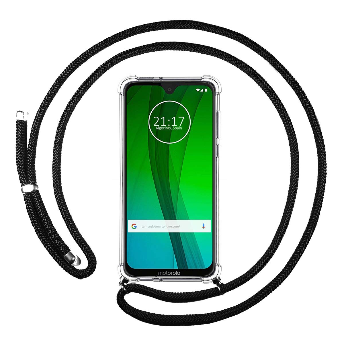 Tumundosmartphone Funda Colgante Transparente para Motorola Moto G7 / G7 Plus con Cordon Negro