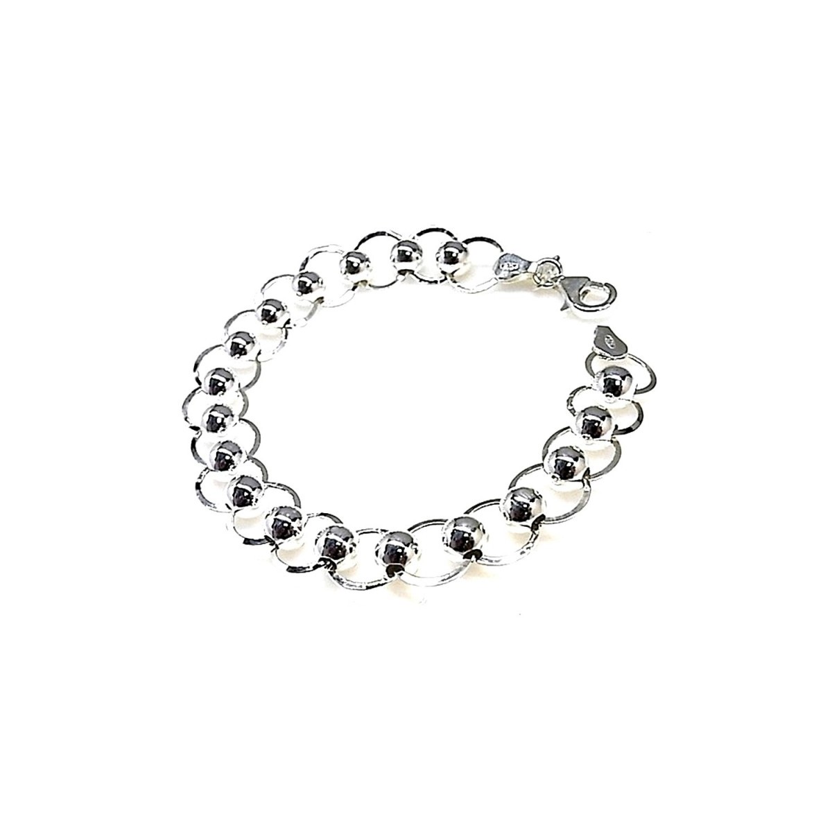Pulsera plata ley 925m asas planas bolas 6mm.