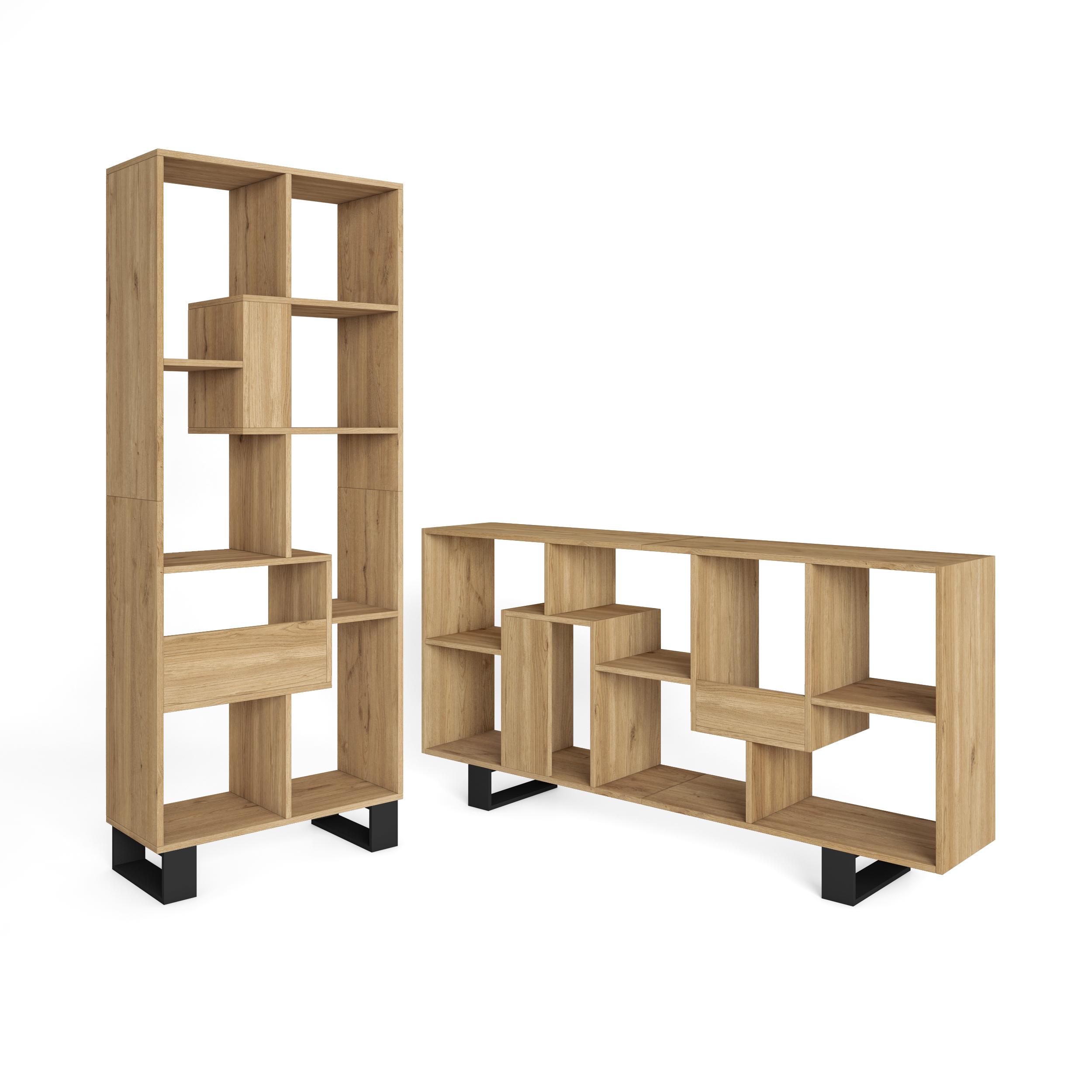Skraut Home, Librería estantería, Estanteria libros de pared, 67x31x174cm, Diseño industrial, Estilo Moderno, Roble