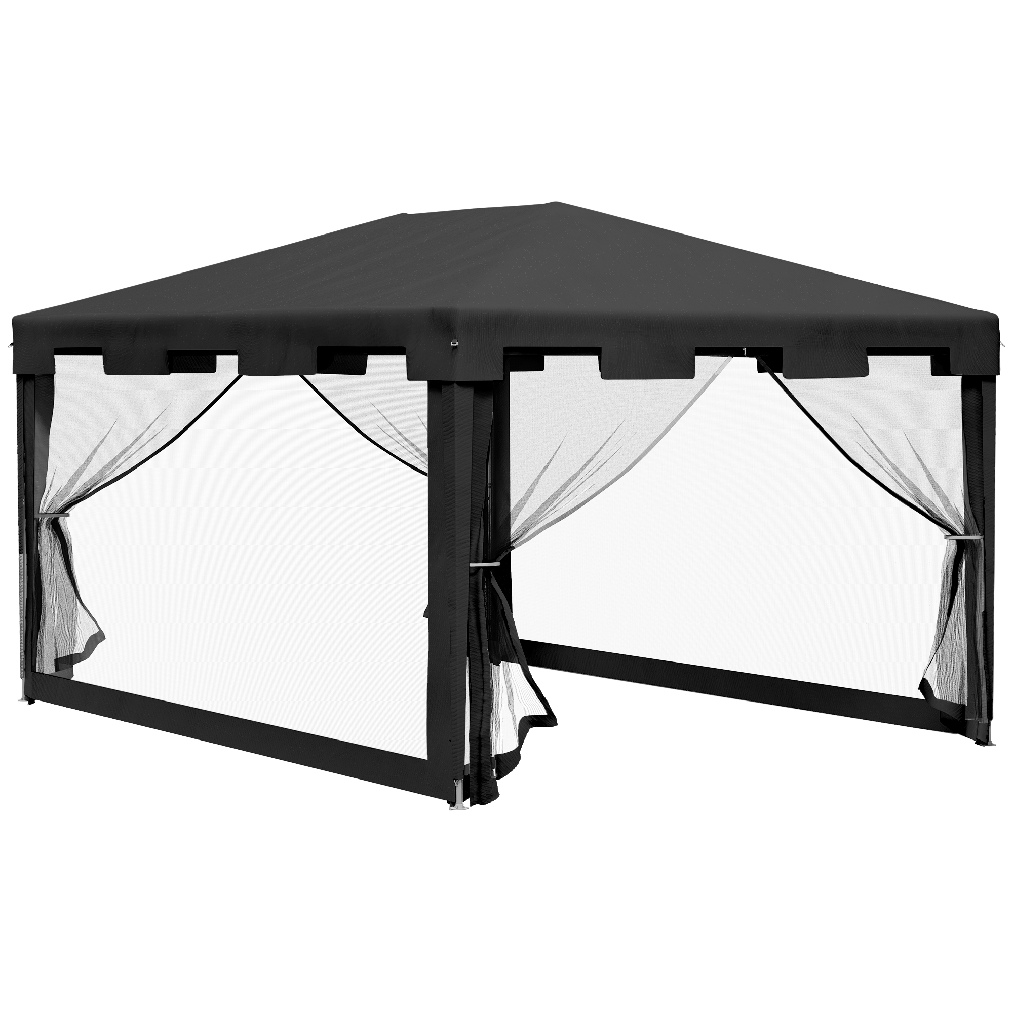 Outsunny Carpa de Jardín 4x3 m Cenador Desmontable Exterior con 4 Mosquiteras Laterales 2 Puertas con Cremallera y 8 Orificios de Drenaje para Terraza Patio Playa