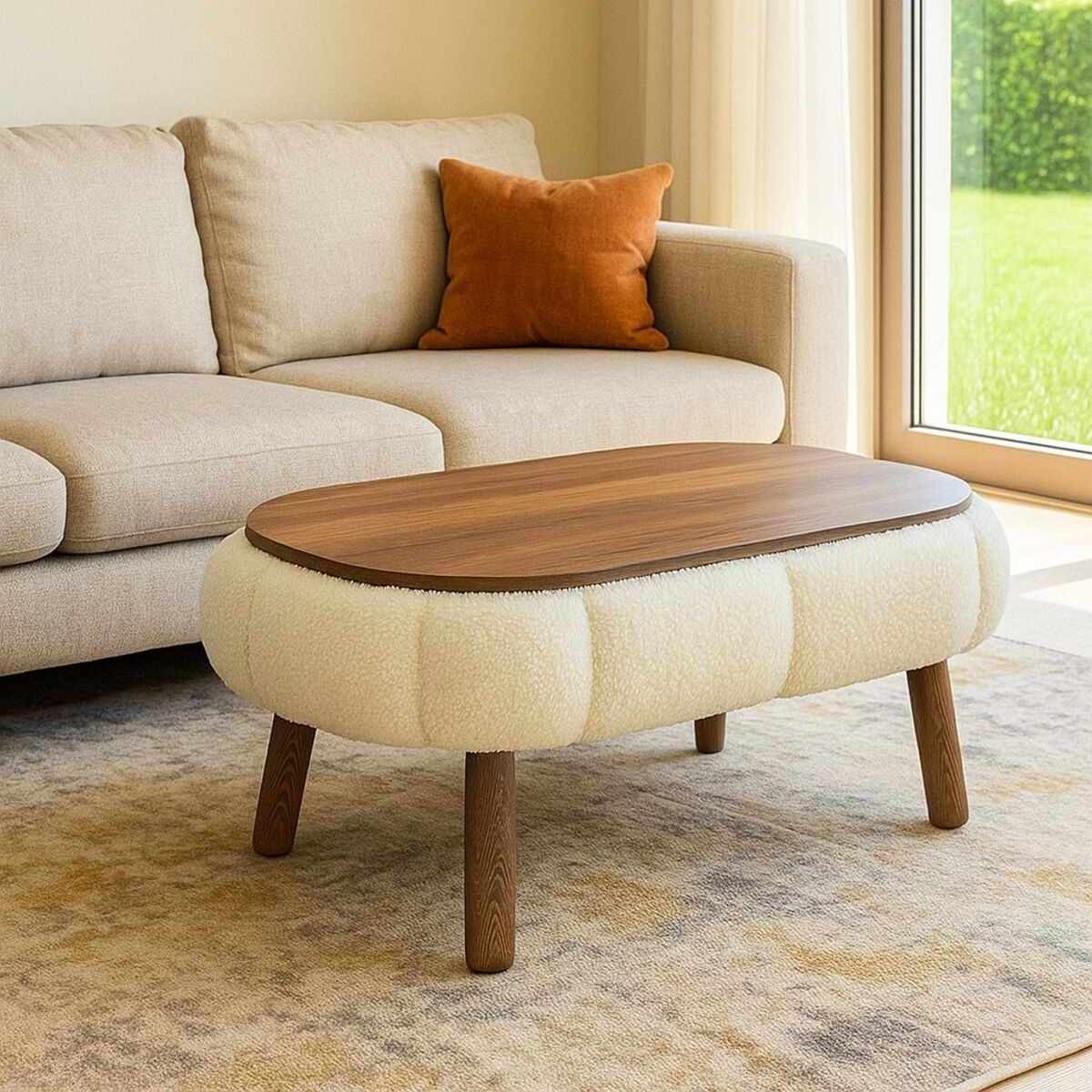 Habitat y Jardin - Mesa baja de madera "Papatya" - 98 x 68 x 45 cm - Blanco