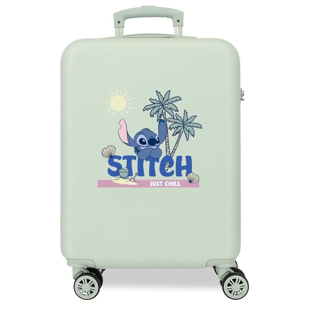 Maleta cabina Stitch Just Chill verde 20x38x55 cm. Dura e impermeable 4 ruedas