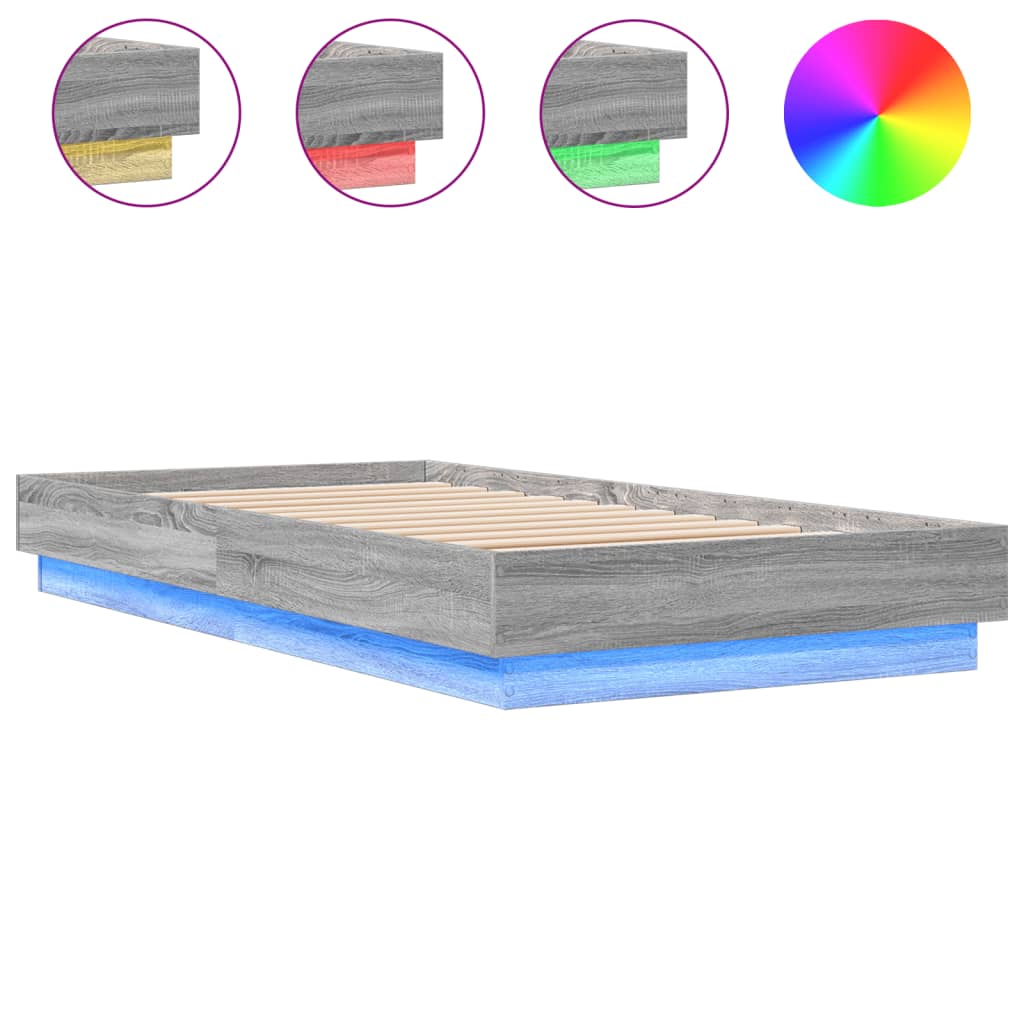 vidaXL Estructura de cama con luces LED gris Sonoma 75x190 cm