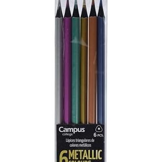 Lápices de Colores Metálicos Campus College - Pack 6 Triangulares