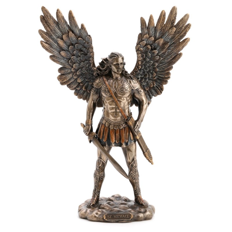 SIGNES GRIMALT Figura San Miguel Espada Dorado de Resina | Figura de Persona para Decoración de Interior y Exterior