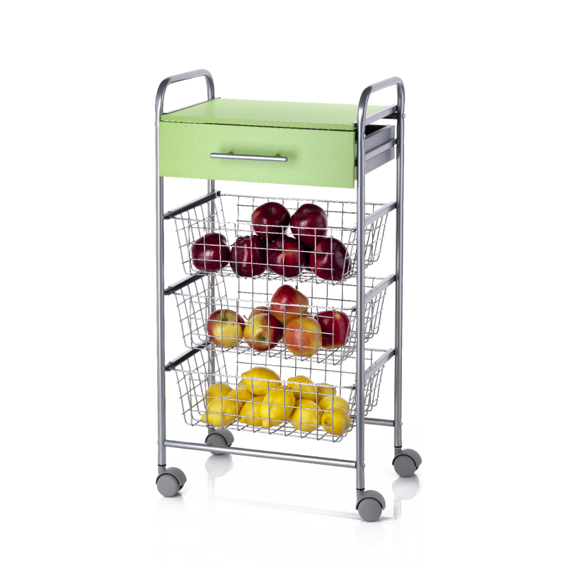 DON HIERRO - Carrito de cocina ALESIA Pistacho, 3 cestas, cajón y encimera color pistacho-