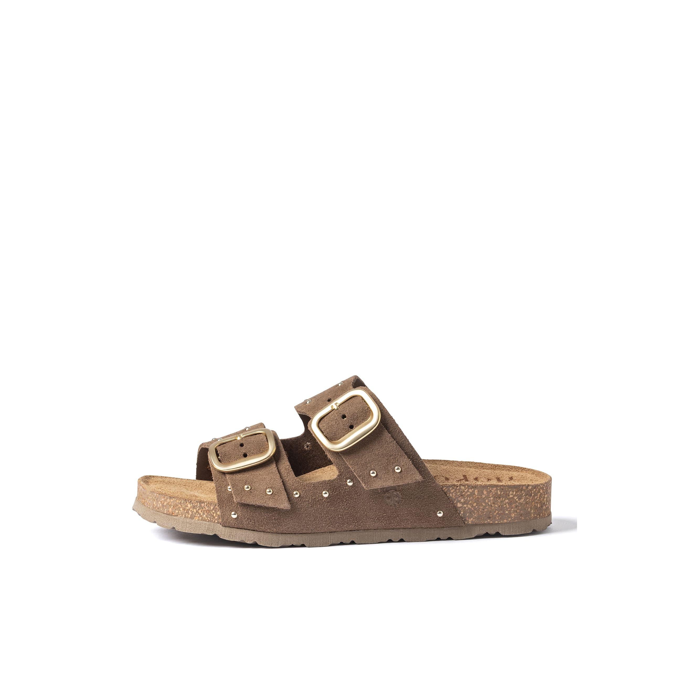 YOKONO sandalia plana JERBA-265 MARRÓN OSCURO | Zapatos mujer Primavera-Verano | Piel vacuna  Serraje | 3 CM
