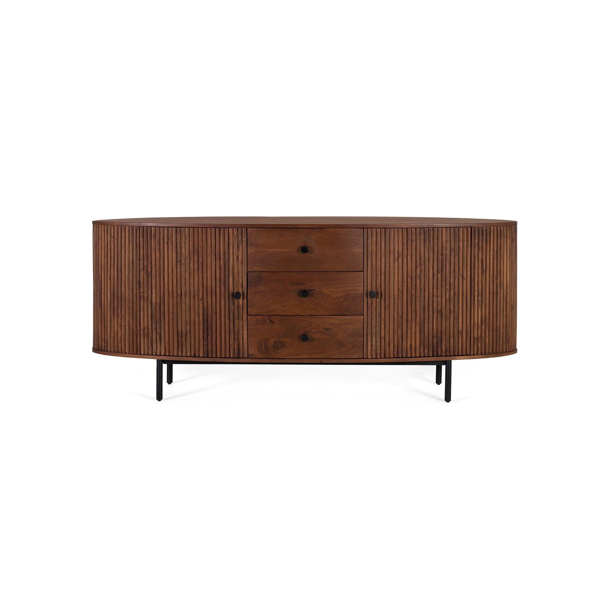 Aparador de 2 puertas y 3 cajones en madera de acacia y patas de metal