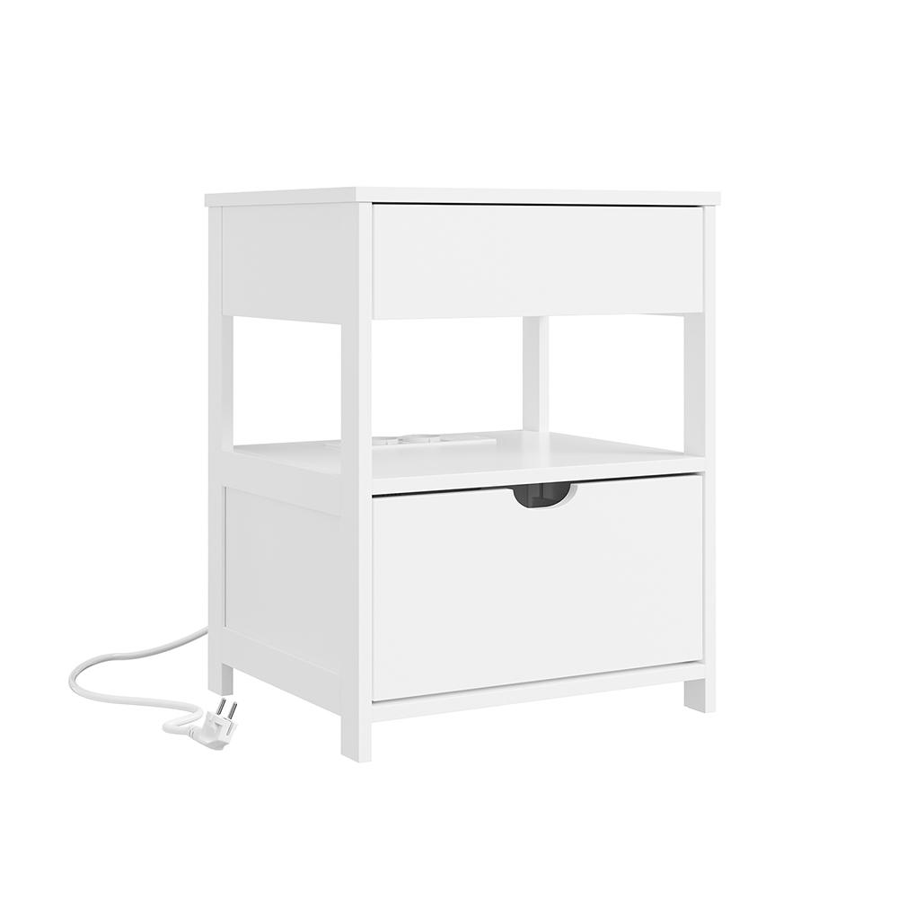SoBuy Mesilla de Noche Blanca con 2 Cajones, Puerto USB y MDF | 45×38×55 cm