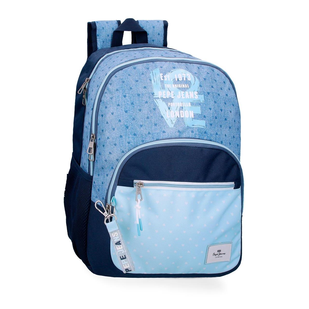 Mochila dos compartimentos Pepe jeans Noni denim 44cm Azul claro