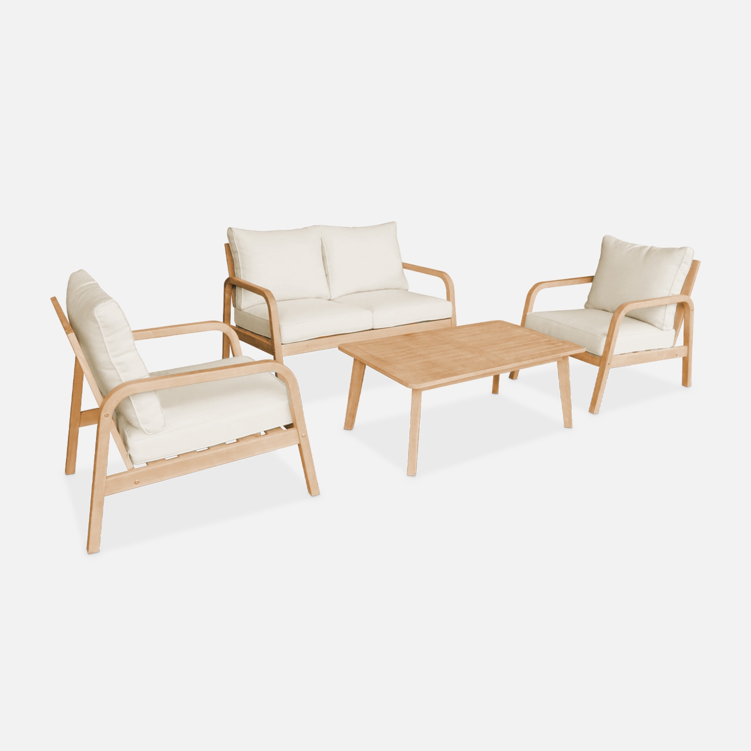 sweeek - Conjunto de jardín de madera acacia, 4 plazas , Carnota , 120x83x72