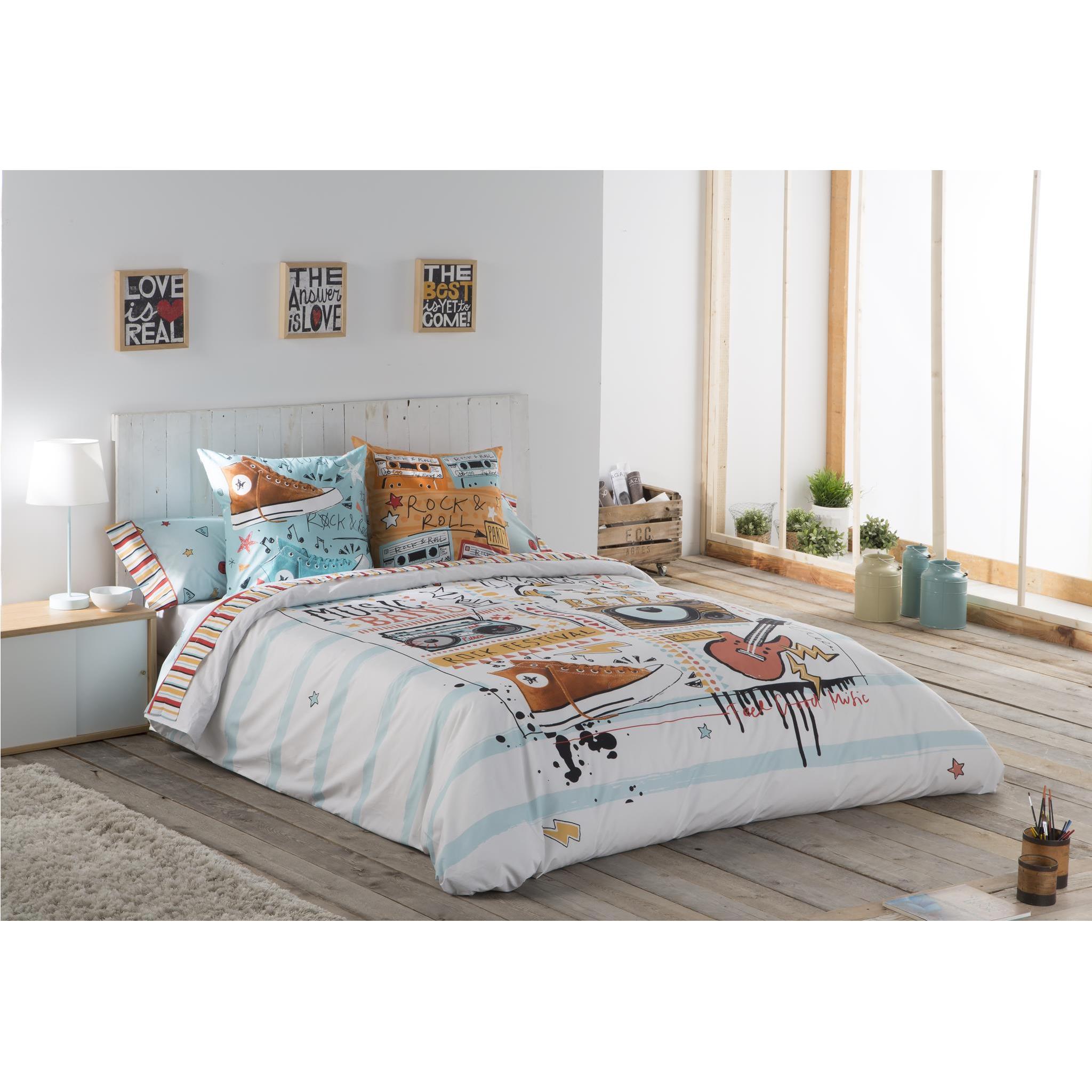 JVR - Funda nórdica juego de 2 piezas modelo MUSIC - Tejido 100% Algodón - Estampado digital - Fabricado en España - Cama 90/105/135/150/160/180