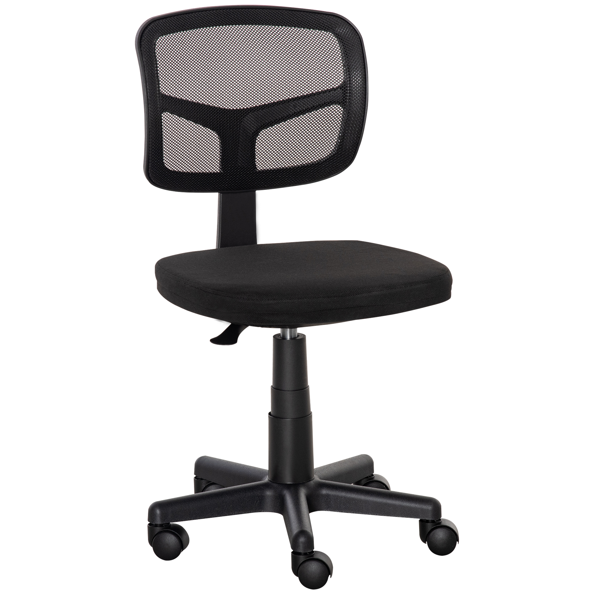 Vinsetto Silla de Oficina Ergonómica de Malla Silla de Escritorio Giratoria 360° con Altura Ajustable Soporte Lumbar Transpirable y Ruedas Sin Brazos 43x48x77,5-89,5 cm Negro