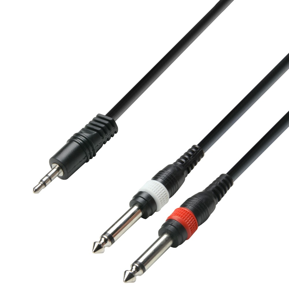 Cable de Sonido Adam Hall JACK 3,5 ST Macho A 2 JACK 6,3 Mono Macho 3m - Conexión Estable