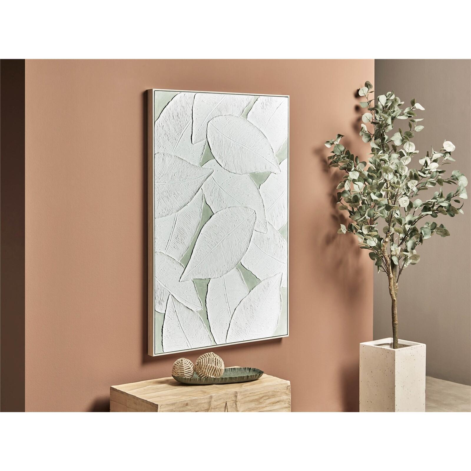 Oleo abst. c/hojas a relive papel blancas c/marco 82x122 cms. 82x5x122 cms. El mejor complemento para tu hogar.
