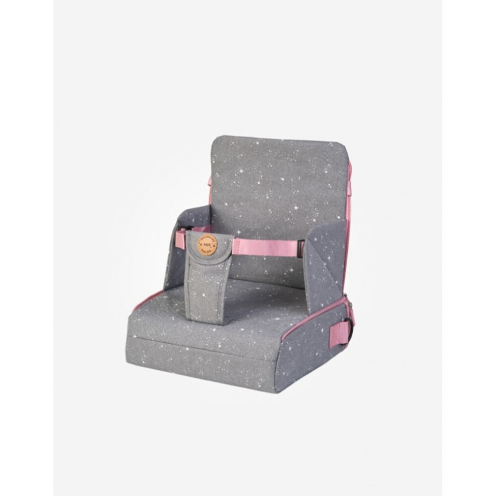 Trona Portátil Gris/Rosa - Comer en la Mesa - Diseño 2 en 1 - Bolso de Viaje - Amplio Espacio para Utensilios - Acolchado Cómodo - Marca: Saro