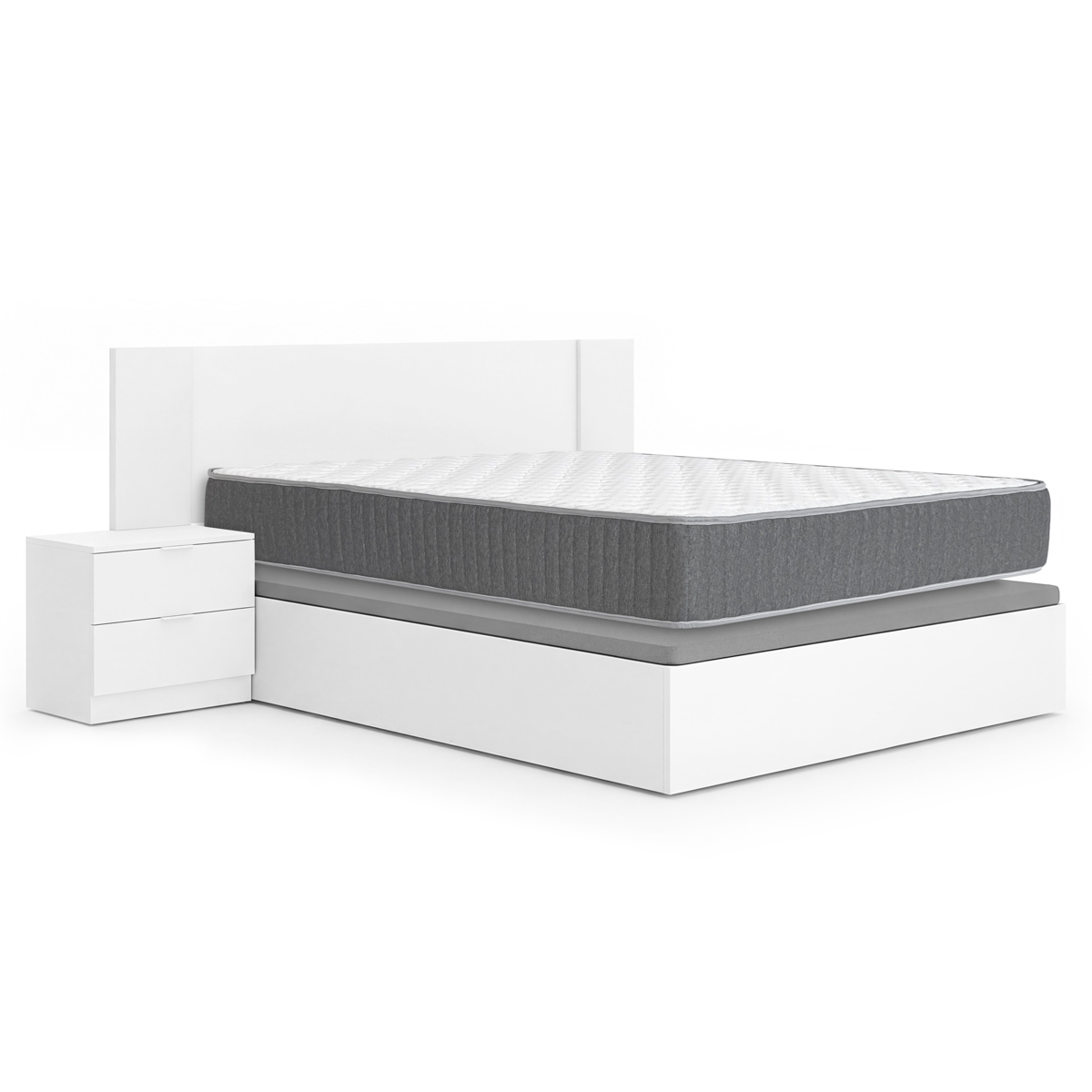 Pack ahorro matrimonio Cabecero con dos Mesitas Len, Canapé abatible con Colchón Aurea 150 x 190 cm | Montaje incluido (Solo canapé)
