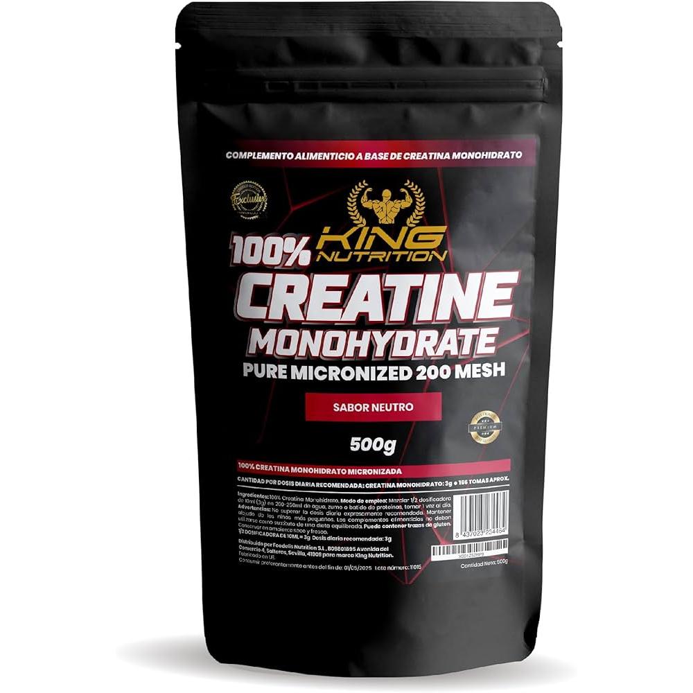 King Nutrition Creatina Monohidratada 100% Pura 500gr 66 Tomas Creatina en polvo, Micronizada 200Mesh