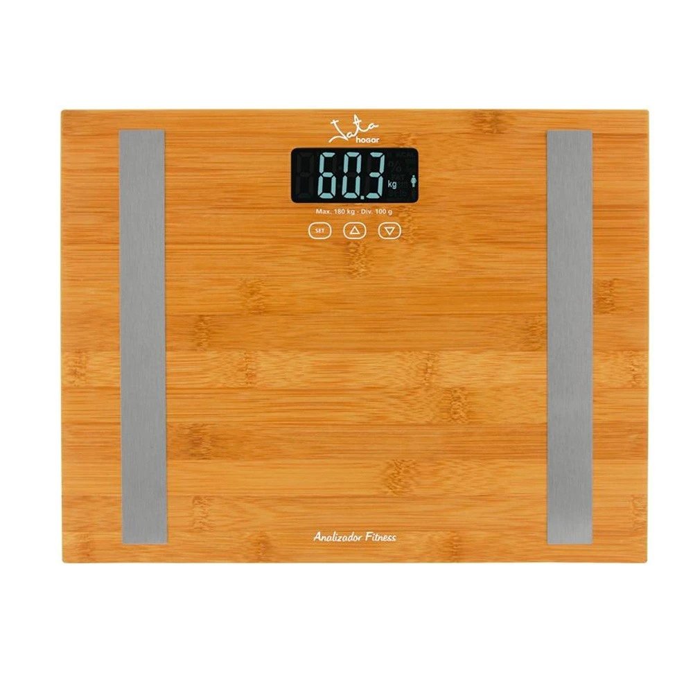JATA - Báscula analizador corporal 7 funciones con superficie de bambú, capacidad 180 kg y precisión de 100 g, ideal para baño y control de salud familiar | JATA 577
